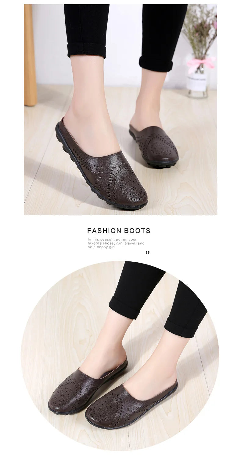 Breezy Chic Leather Slip-On Mules