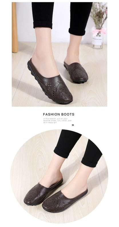 Breezy Chic Leather Slip-On Mules