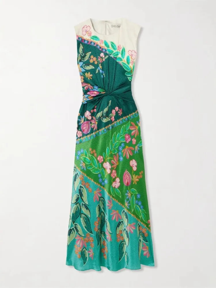 Twist Bloom Satin High Waist Dress