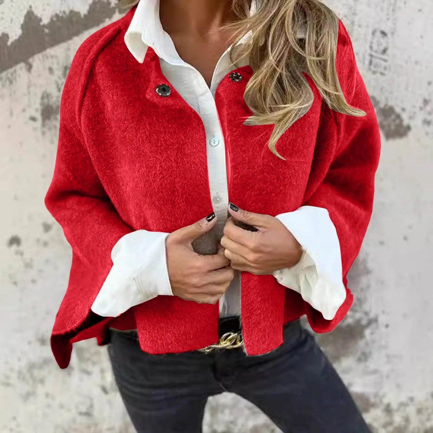 Casual Wool Blend Jacket — Chic Office Cropped Wear