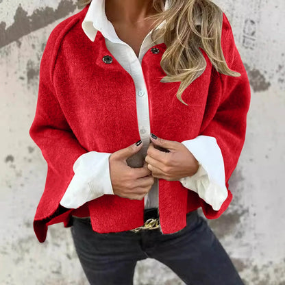 Casual Wool Blend Jacket — Chic Office Cropped Wear