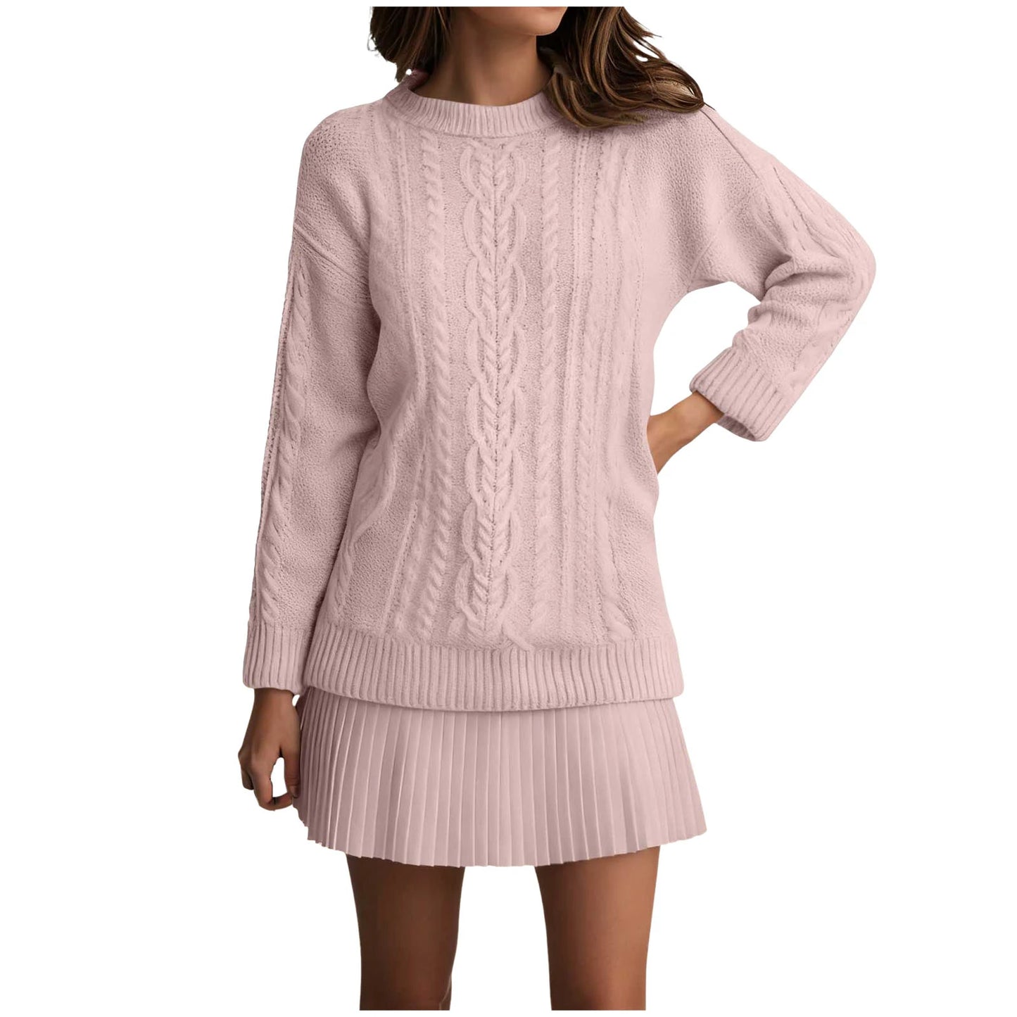 Women’s Twist Knit Sweater Dress — Retro O-Neck