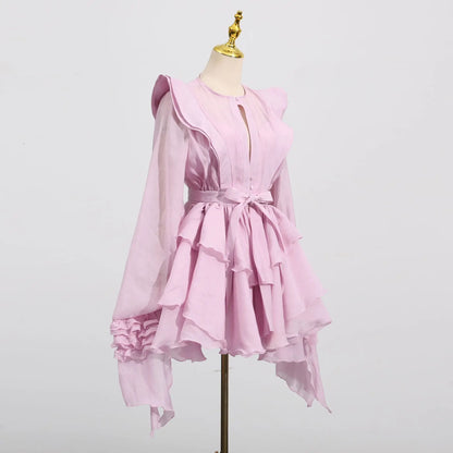 Lace Whirl Ruffle Mini Dress