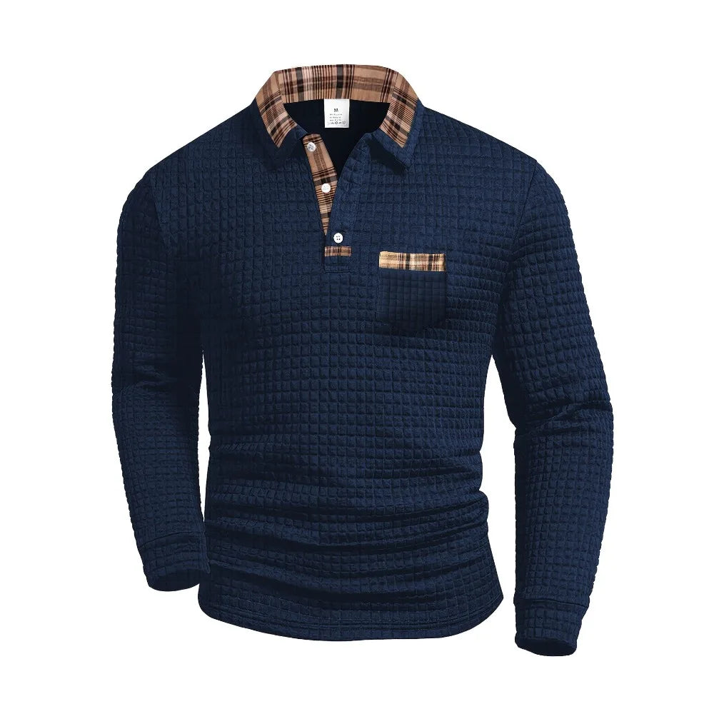 Men’s Plaid Long Sleeve Polo Shirt