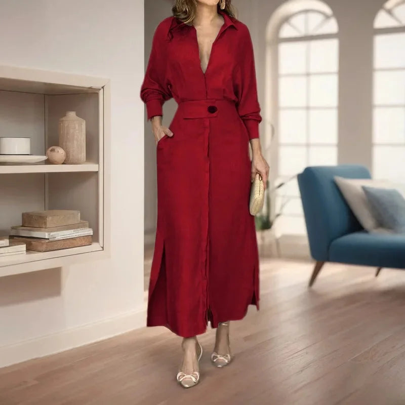 Elegance Defined Lapel Office Maxi Dress