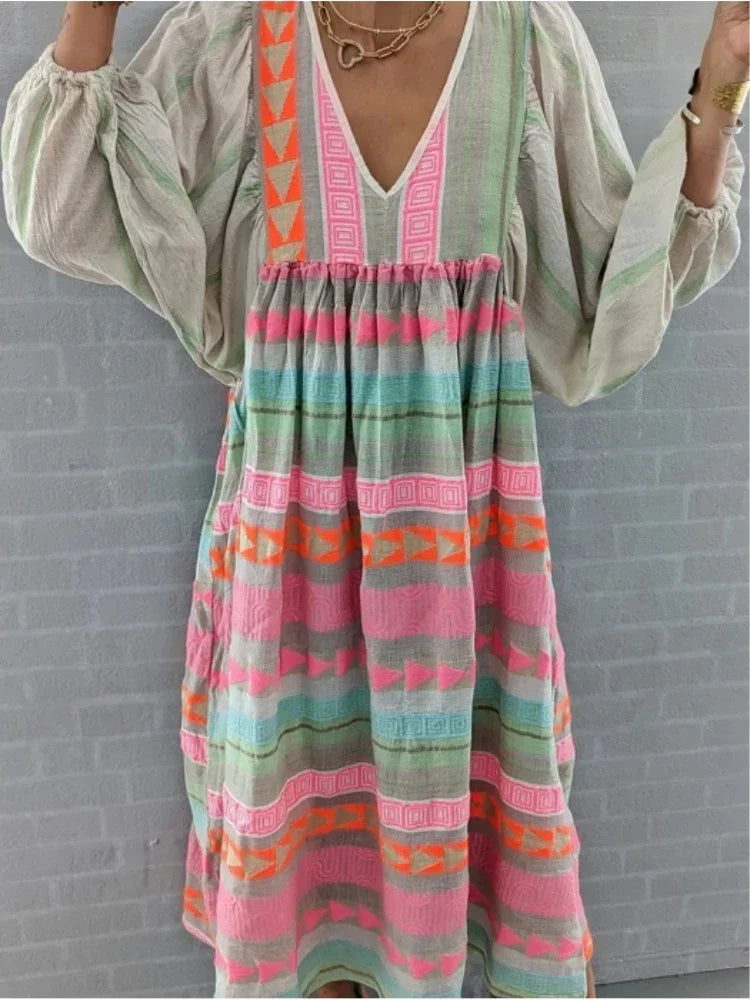 Breeze Bloom Striped Maxi Dress