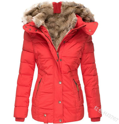 Autumn Winter Plush Lining Hooded Cotton Jacket
