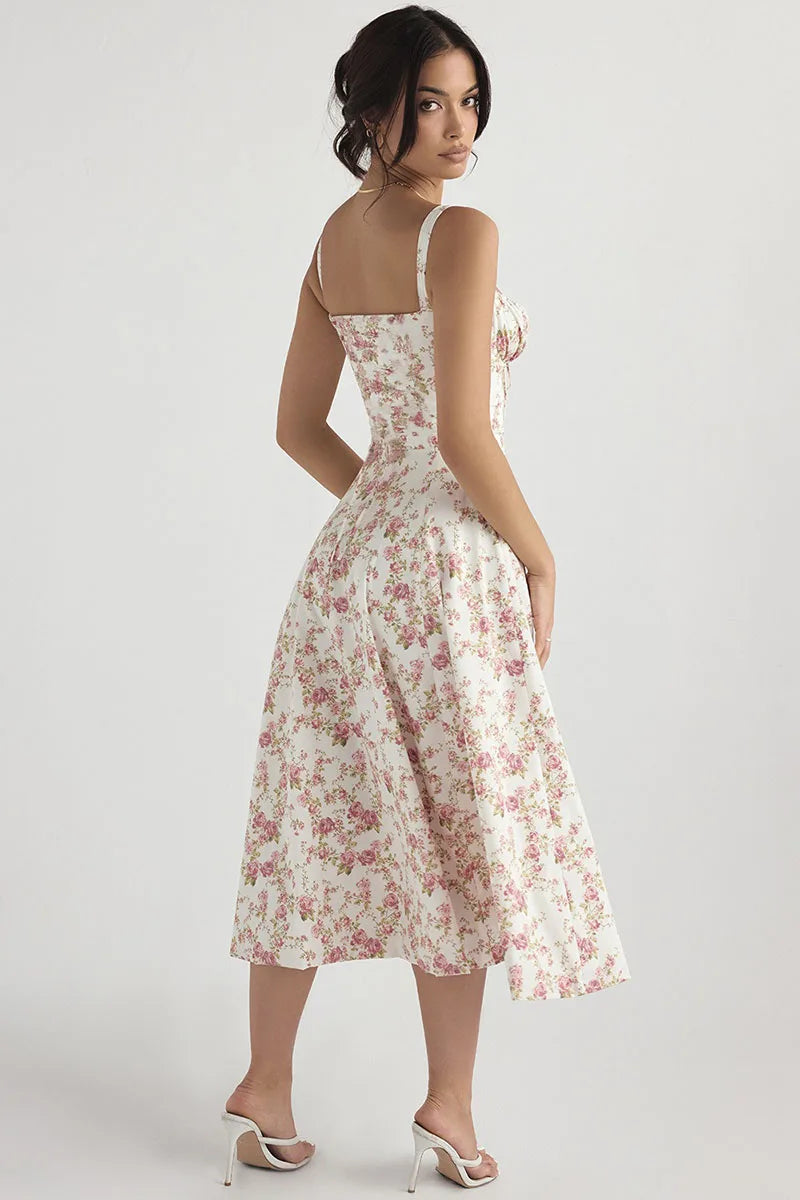 EleganceBloom Halter Floral Dress
