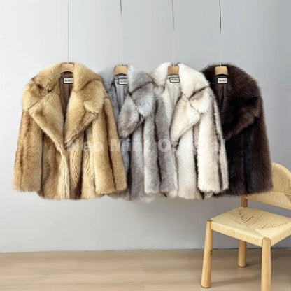 Women’s Luxury Yellow Striped Faux Fur Coat