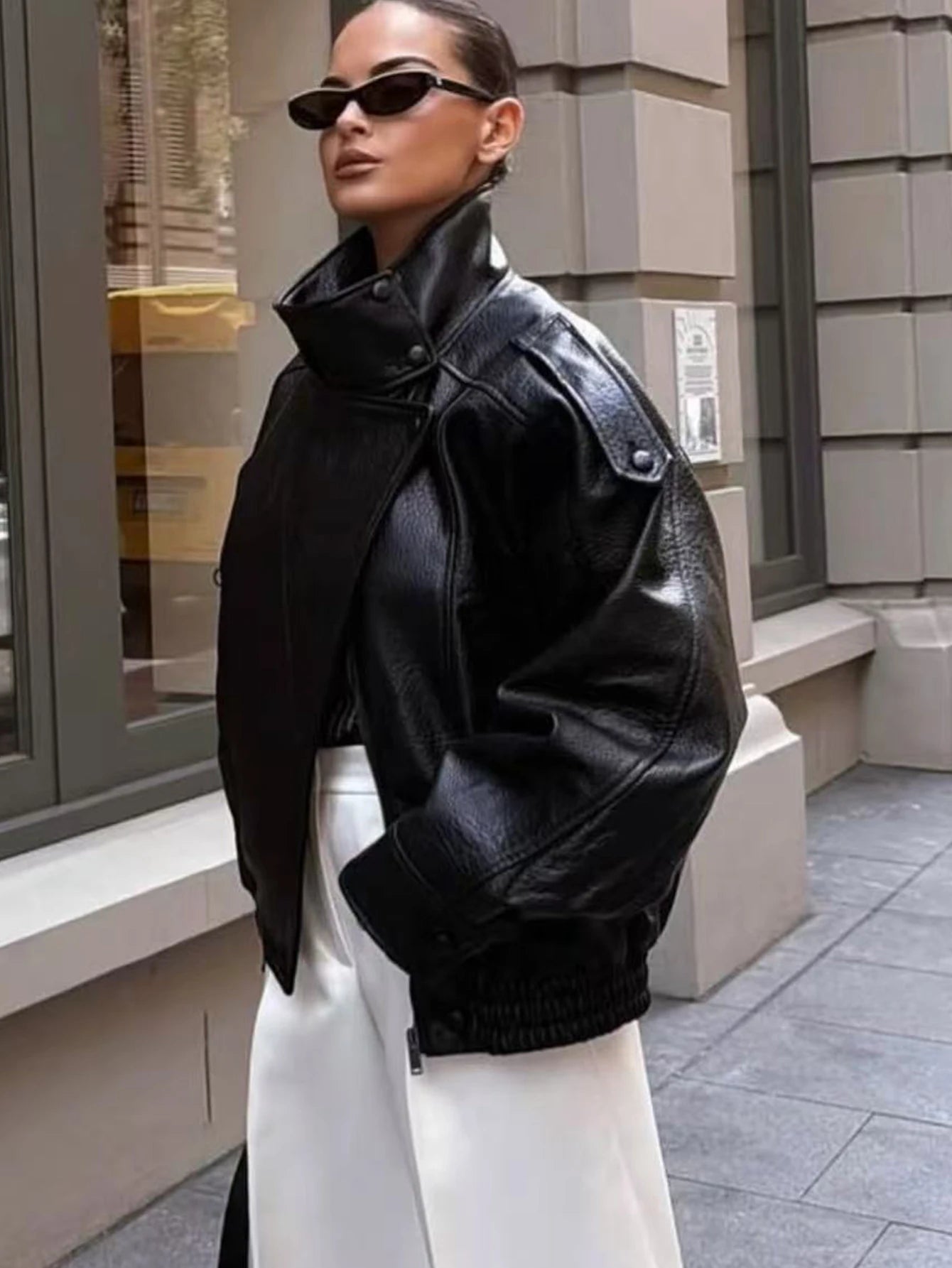 Women’s Faux Leather Loose Jacket – Zipper Coat