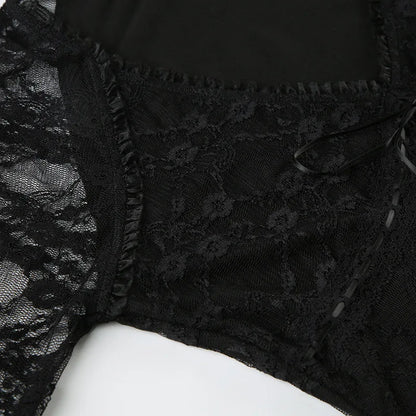 Goth Lace Sheer Patchwork Crop Top