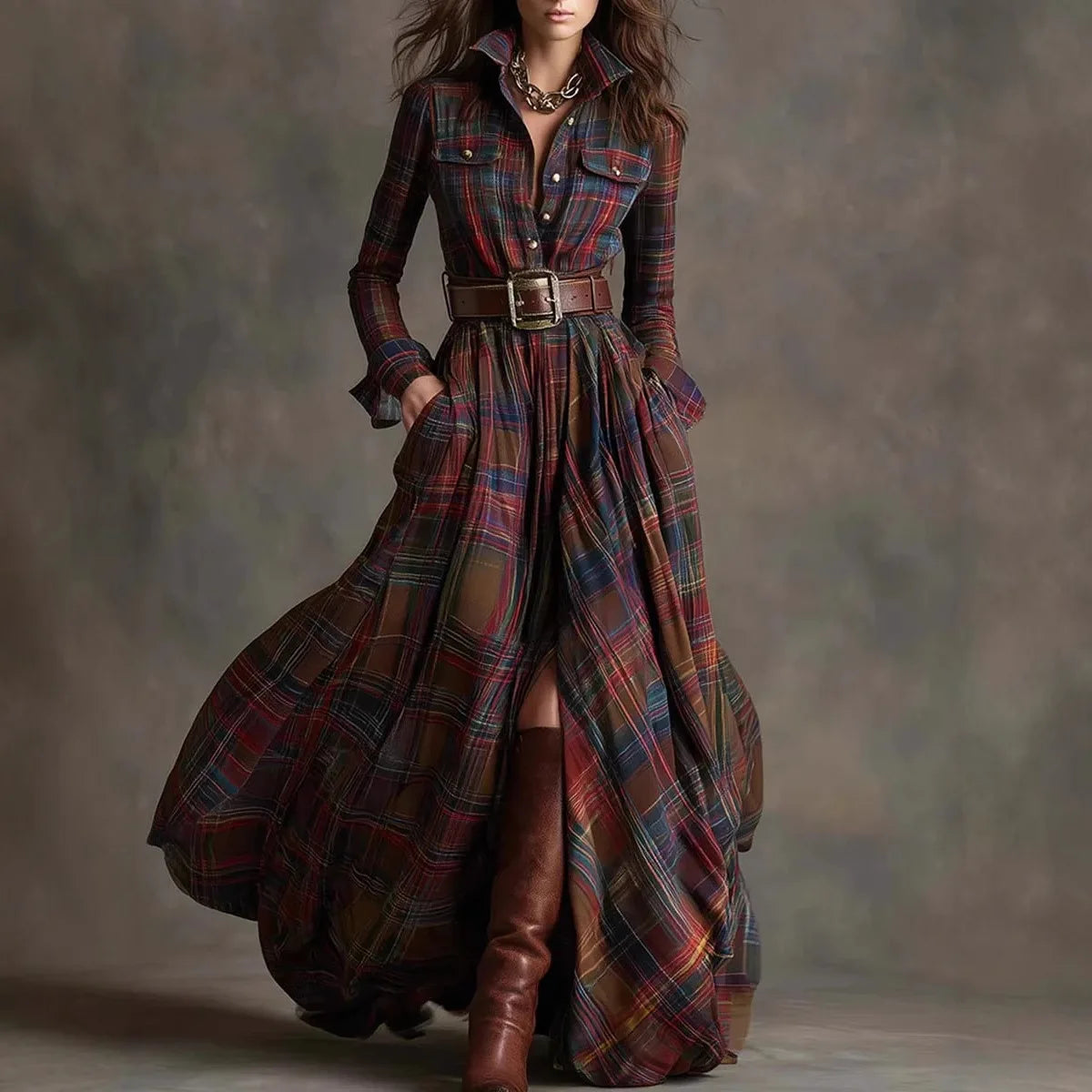 Women’s Plaid Maxi Shirt Dress