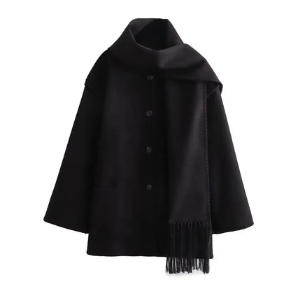 Cozy Weave Scarf Splice Wool Coat