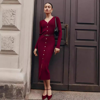 Tossy V-Neck Ribbed Knit Dress