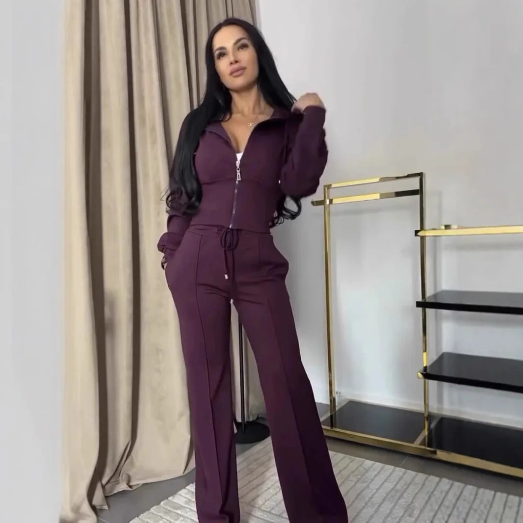 Hooded Zipper Sweatsuit Set