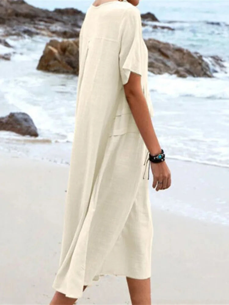 Simple Solid Cotton Linen Dress