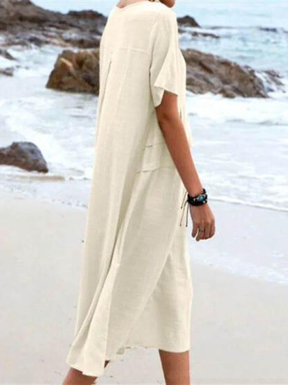 Simple Solid Cotton Linen Dress