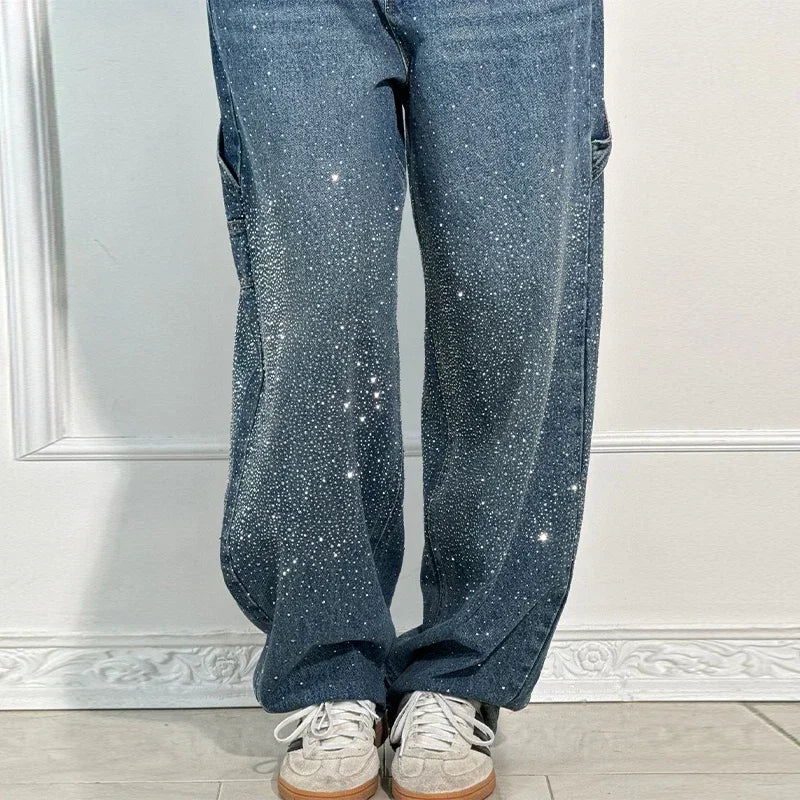 Spark Denim Rhinestone Straight Jeans