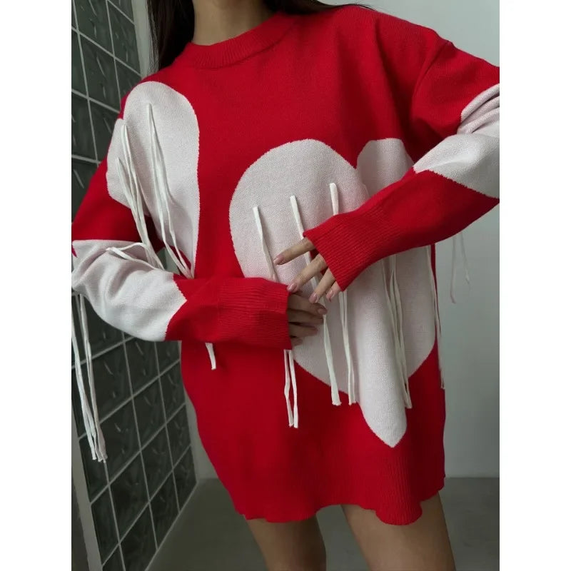 Playful Heart Tassel Sweater