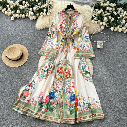 Royal Bloom Cinched Waist Maxi Dress