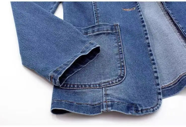 One Button Denim Suit Jacket