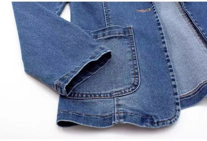 One Button Denim Suit Jacket