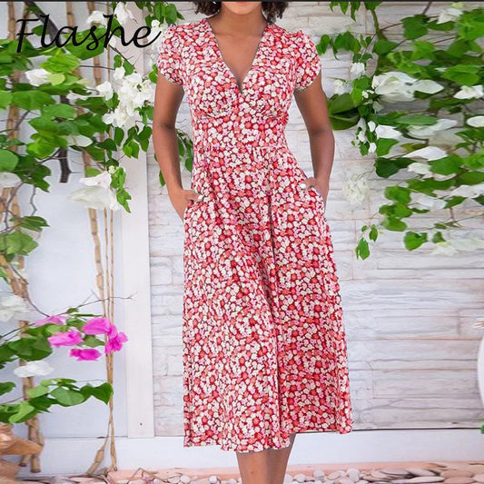 Bloom Grace V Neck Midi Dress