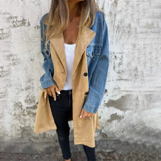 Color block Patchwork Denim Coat