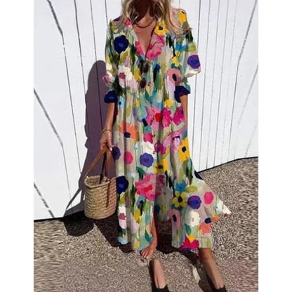 V-neck Bohemian Shirt Dress