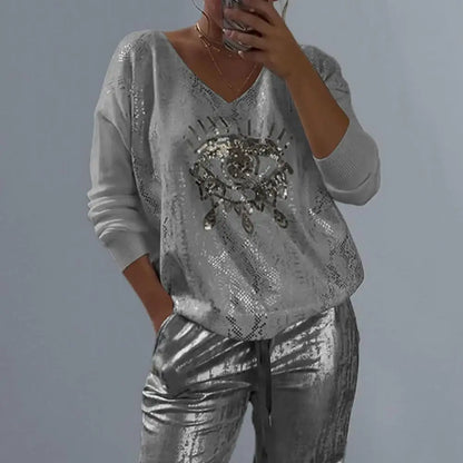 Gold Eye Print Glittery Set