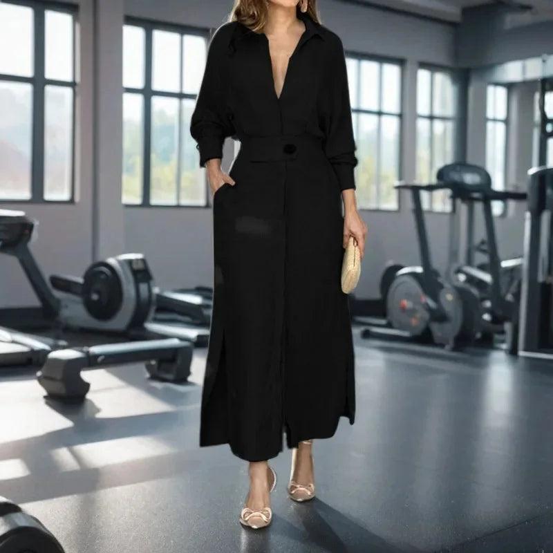 Elegance Defined Lapel Office Maxi Dress