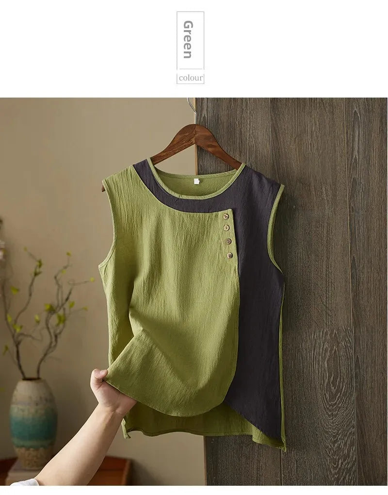 Asymmetric Cotton Linen Top