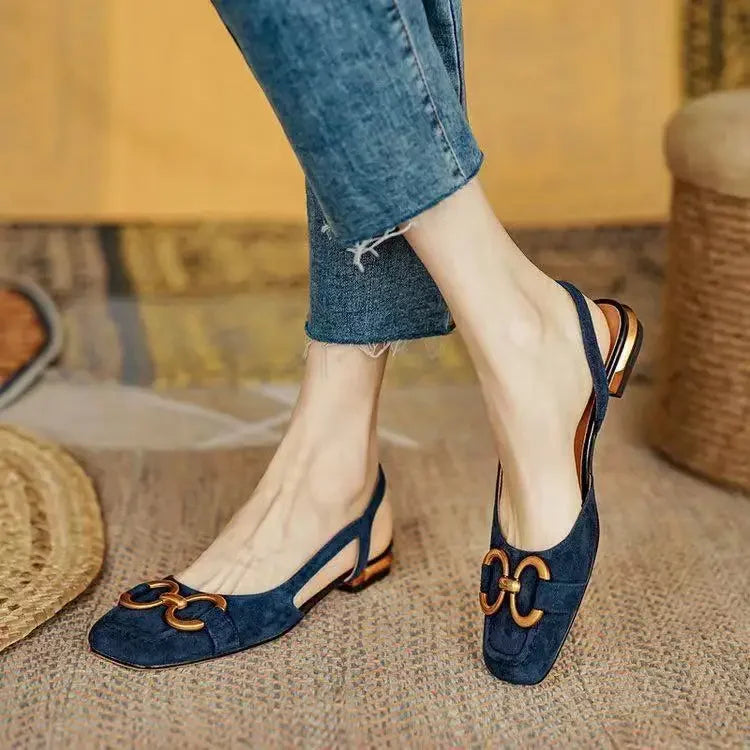 Retro Suede Slingback Office Flats