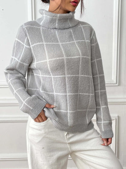 Plaid Muse Turtleneck Knit Sweater