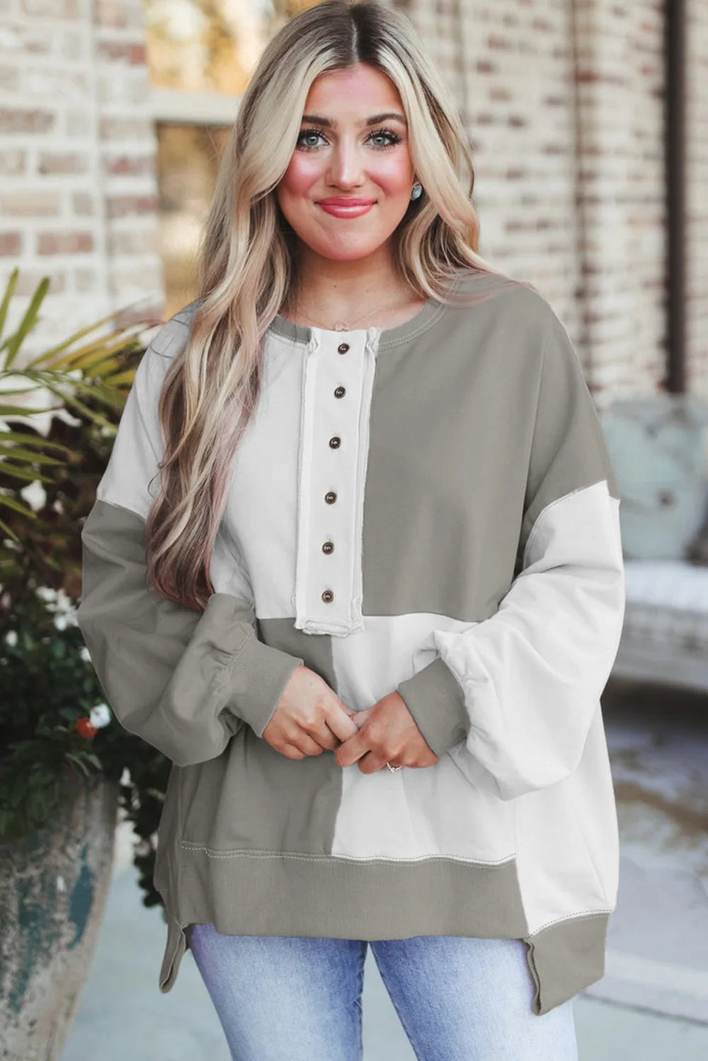 Trendy Contrast Buckle Sweatshirt