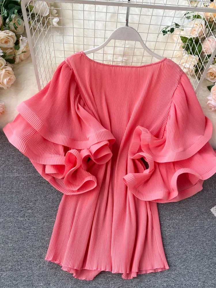 Flutter Grace Pleated Chiffon Blouse