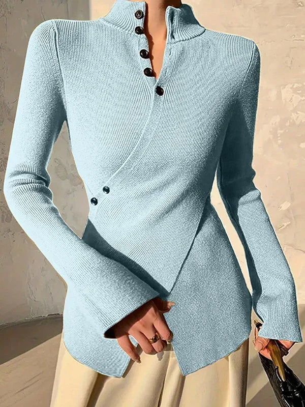 Eleglitz Split-Front Button Sweater