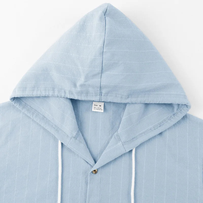 Striped Hooded Linen Shirt