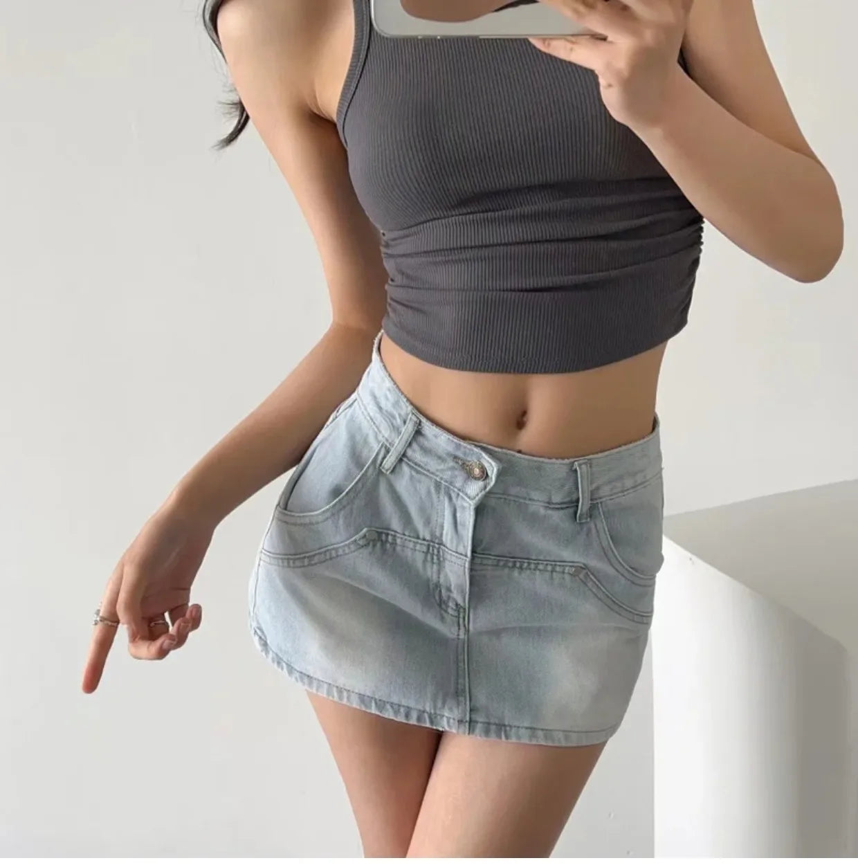High Waist Denim Mini Skirt