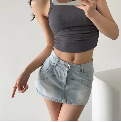 High Waist Denim Mini Skirt