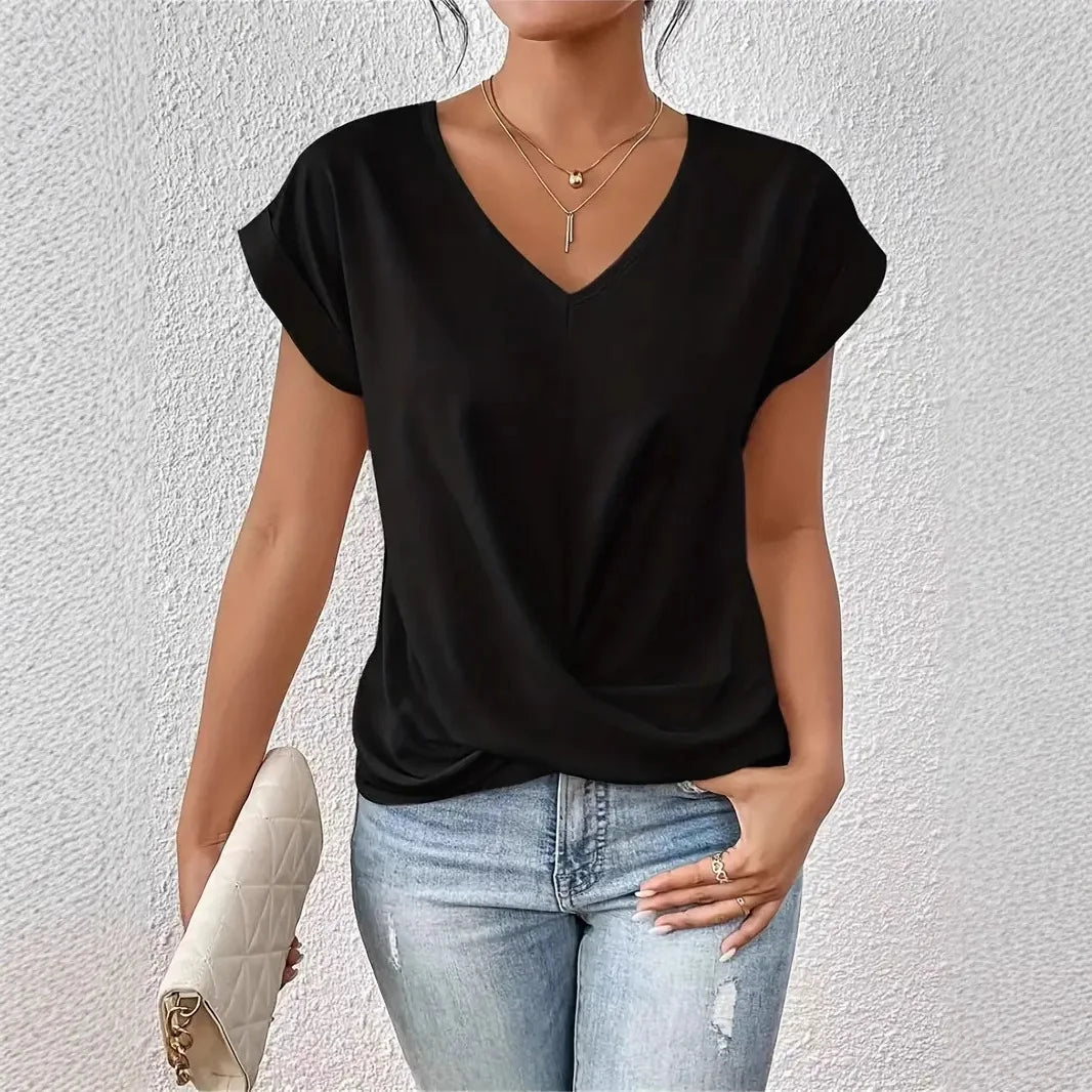 Irregular Knot V-Neck Tee
