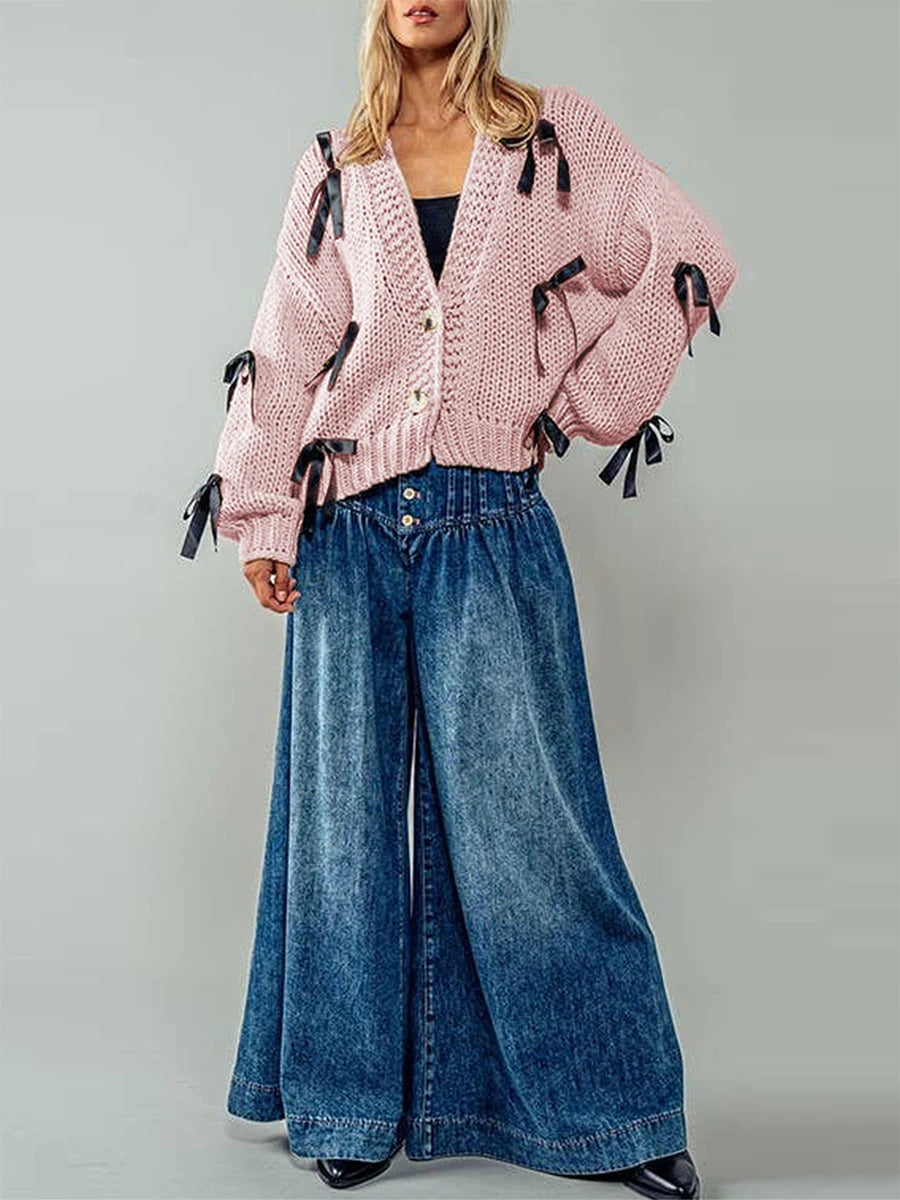 Belle Knot Deep V Bow Cardigan