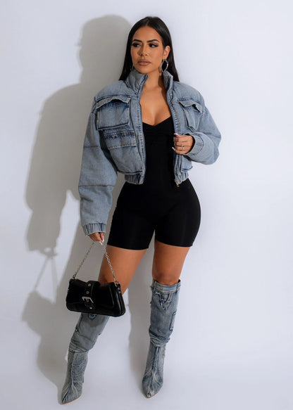 Frost Fade Denim Puffer Jacket