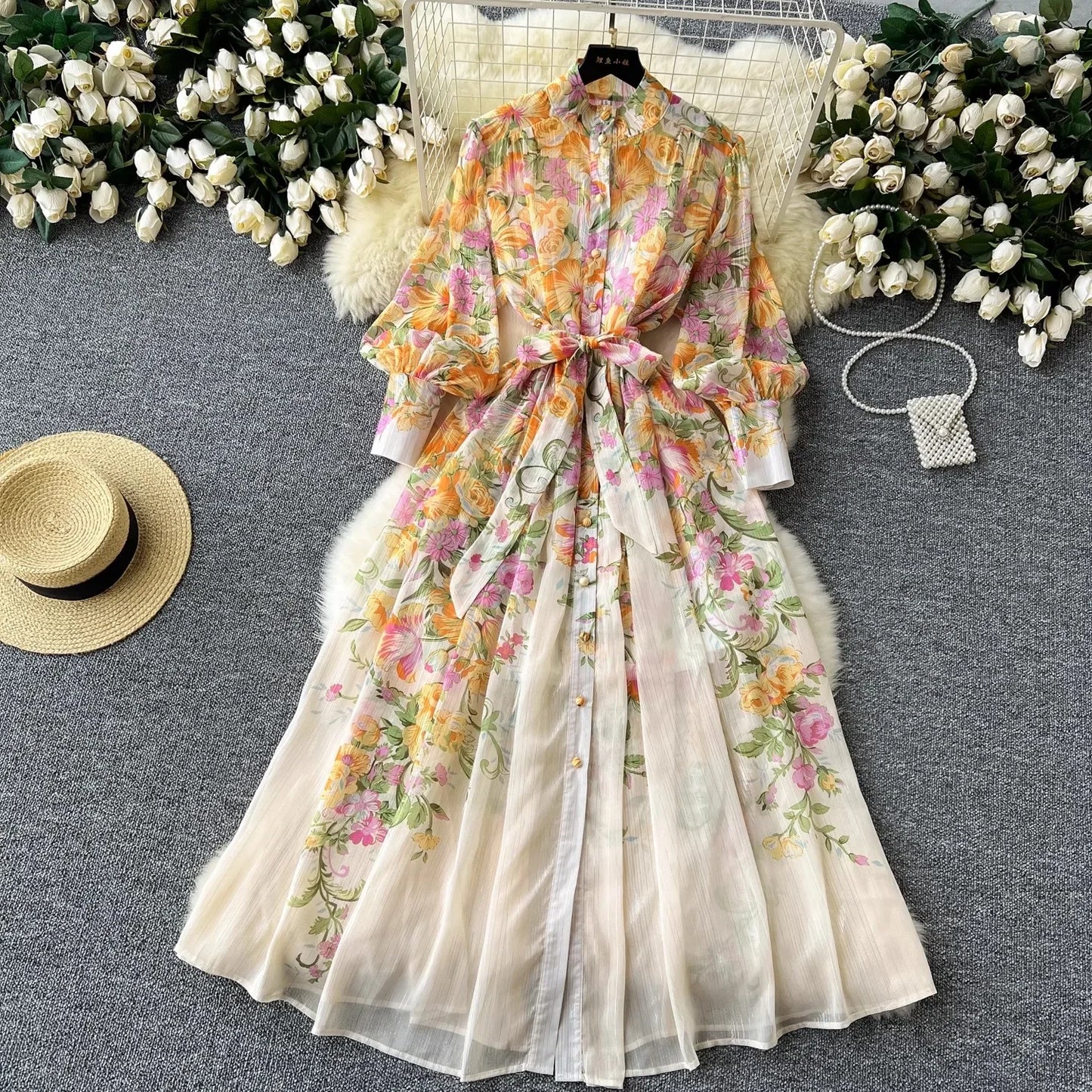 Silk Chiffon Floral A-Line Dress