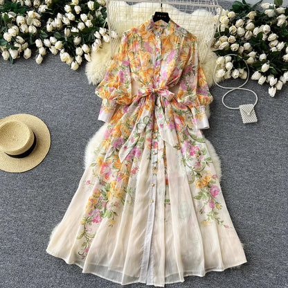 Silk Chiffon Floral A-Line Dress