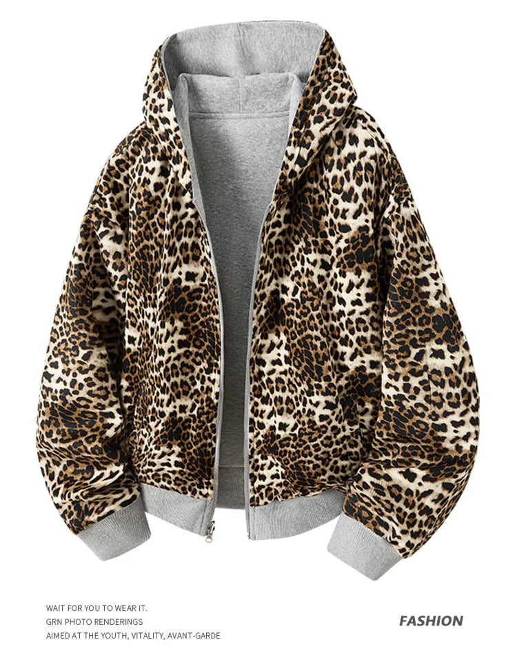 Leopard Print Reversible Hoodie