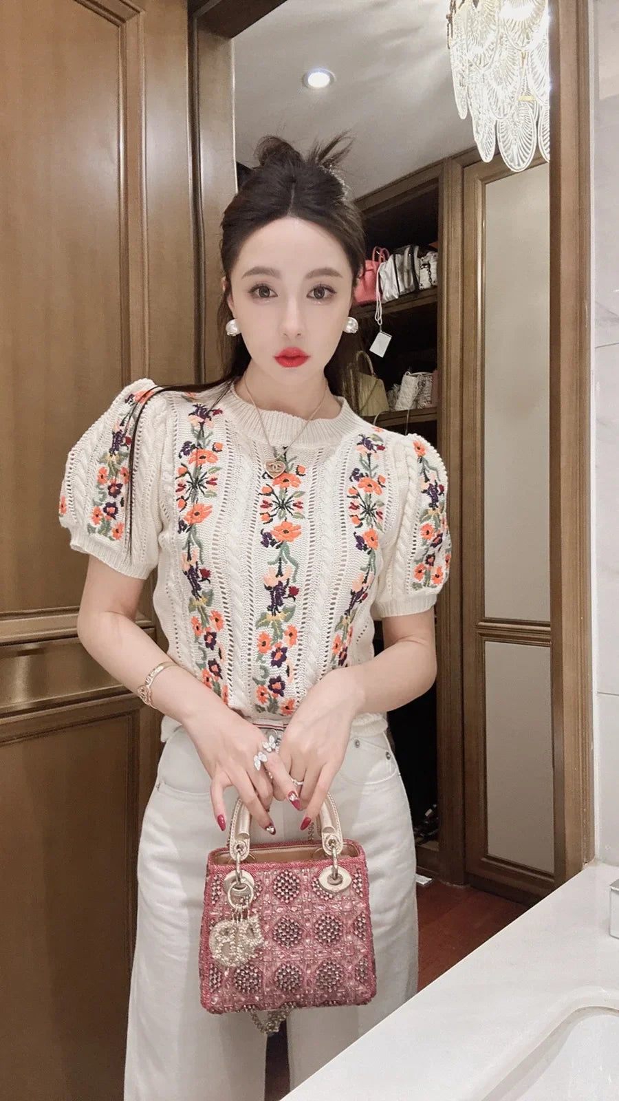 Embroidered Grace Puff Sleeve Knit