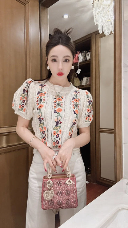 Embroidered Grace Puff Sleeve Knit
