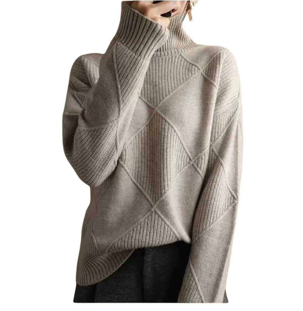 High Collar Sweater  Pure Color Diamond