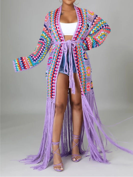 Boho Breeze Crochet Tassel Cardigan